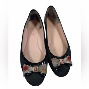 Ted Baker Black Flats with Floral Bow